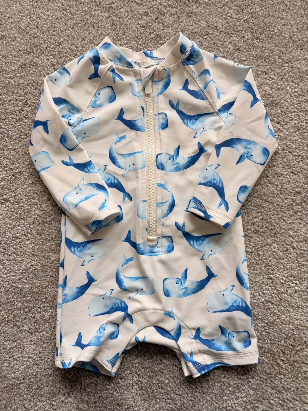 Old Navy White and Blue Whale Zip-Front Infant Swimsuit